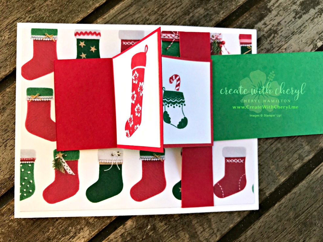 #createwithcheryl #stampinup #funfoldcards #waterfallcard #Hungwithcare #handmadecards #christmascards #cardtutorial