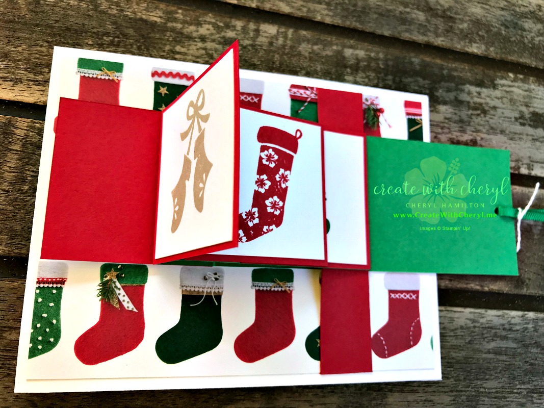 #createwithcheryl #stampinup #funfoldcards #waterfallcard #Hungwithcare #handmadecards #christmascards #cardtutorial