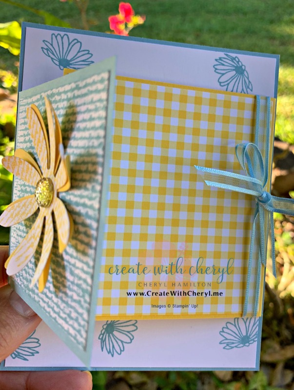 Create With Cheryl Flip Flop Fun Fold #createwithcheryl #cherylhamilton #stampinup #daisydelight #handmadecard #saleabration2019