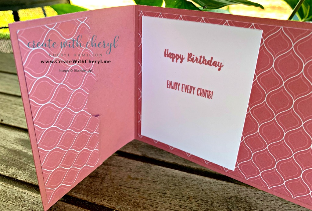 #createwithcheryl #pieceofcake #cakebuilderpunch #stampinup #cherylhamilton #giftcardholder #birthdaycard