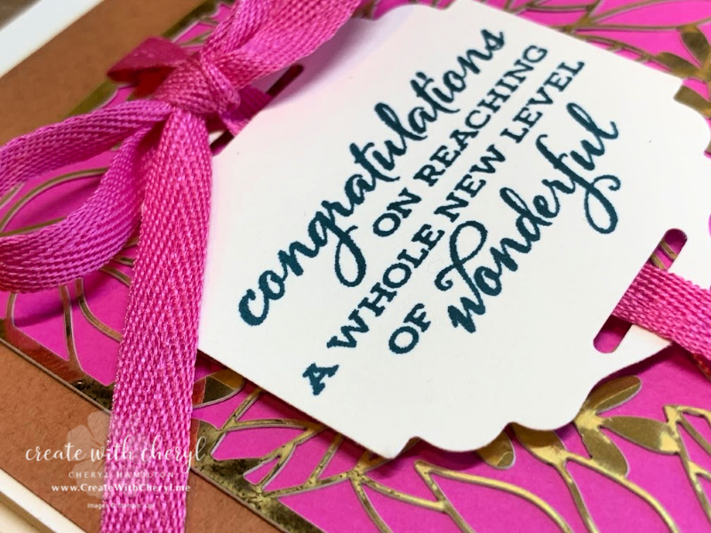 Cheryl Hamilton Magenta Madness Card with Forever Gold DSP and ribbon