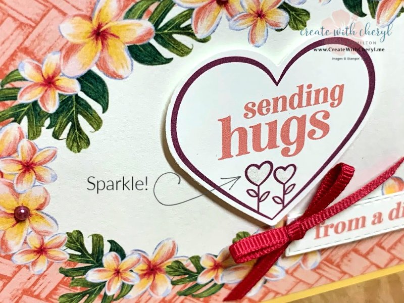 Sending hugs from a distance pink tropical card with heart