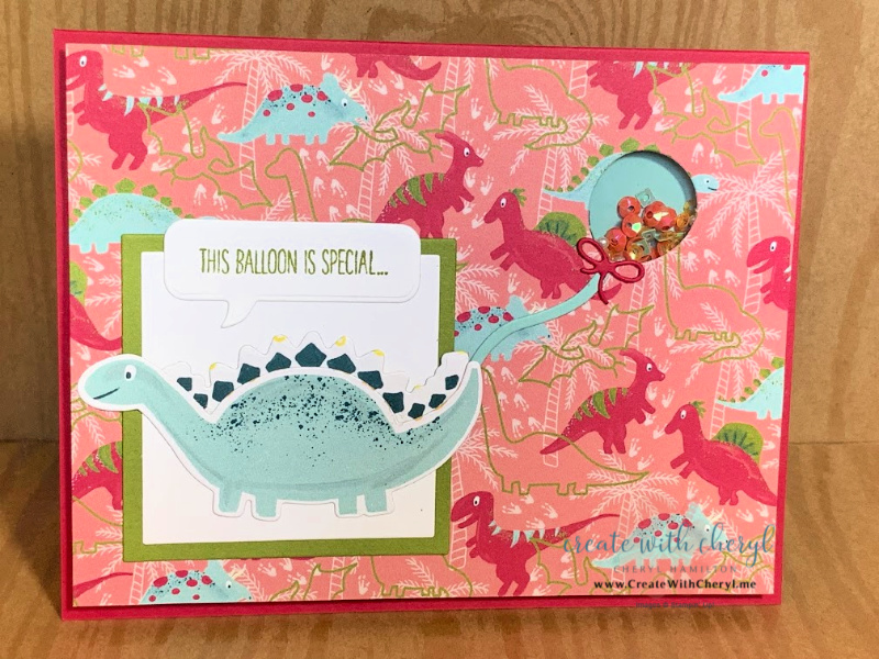 Shaker Card with dinosaur and balloon Cheryl Hamilton